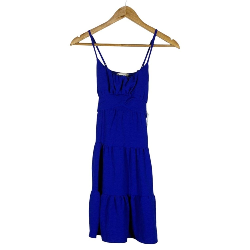 NWT Altar'd State Tiered Solid Mini Dress Blue Boho Smocked Back Size XS